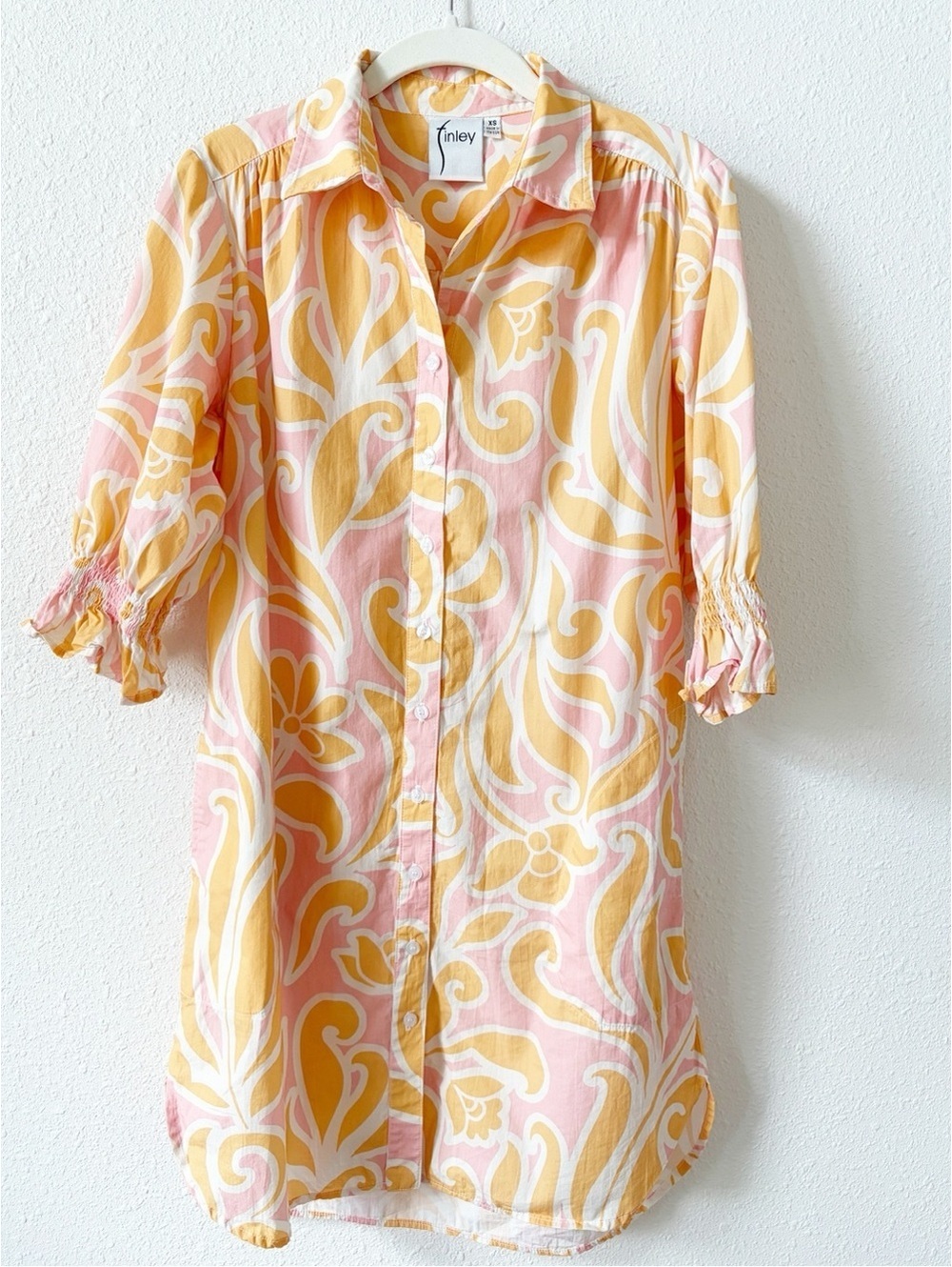 Finley Miller Shirt Dress Tunic Muted Pink Orange Size XS Cotton Preppy Coastal